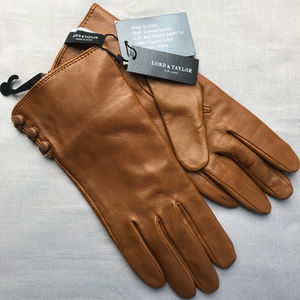Lord & Taylor fur-lined brown leather gloves NWT